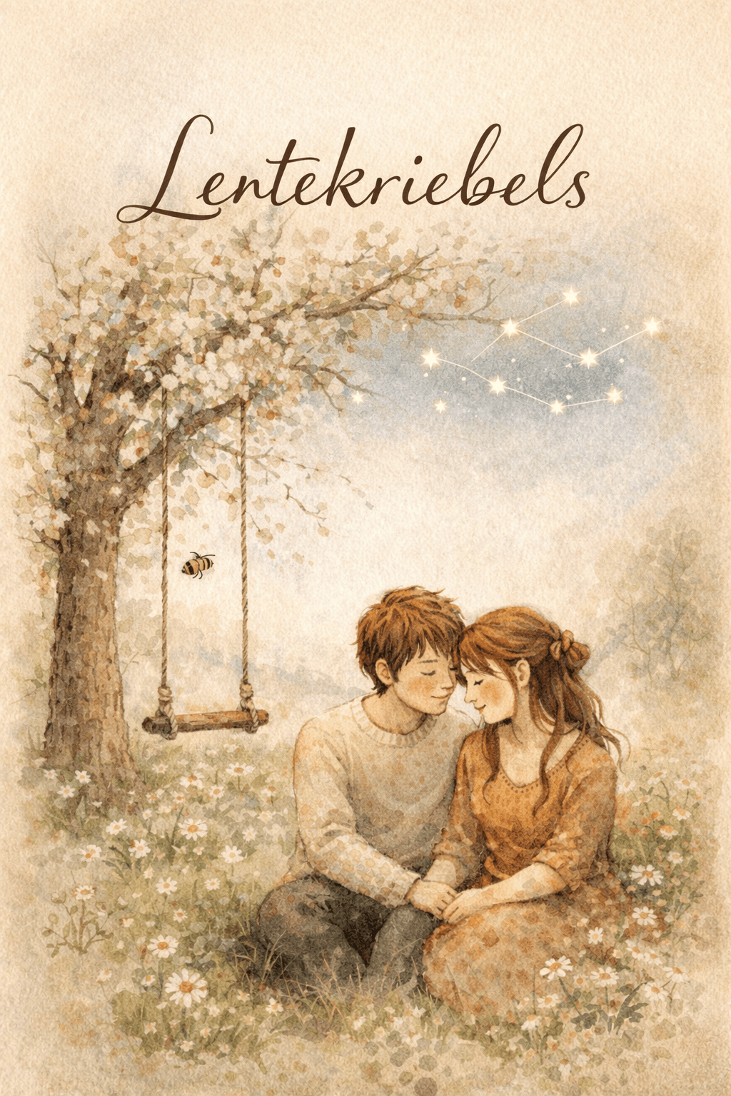 Lentekriebels illustratie — koppel onder bloesemboom